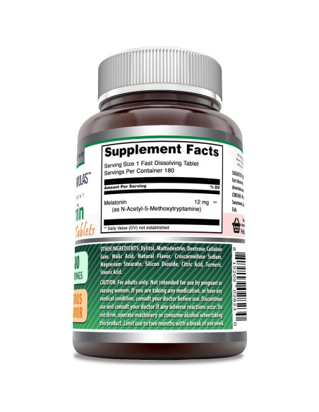 Suplemento de Melatonina 12 mg Nutrición Asombrosa 180 Tabletas