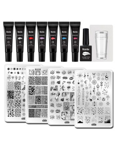Kit de Estampado de Uñas Mezerdoo 7 Colores Gel 8ml + Placas