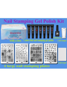 Kit de Estampado de Uñas Mezerdoo 7 Colores Gel 8ml + Placas 2
