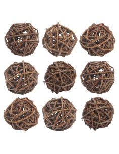 9 Bolas de Mimbre Natural para Mascotas - Juguetes de Masticar