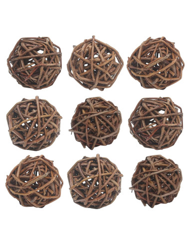 9 Bolas de Mimbre Natural para Mascotas - Juguetes de Masticar