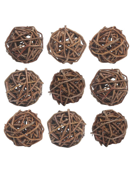 9 Bolas de Mimbre Natural para Mascotas - Juguetes de Masticar