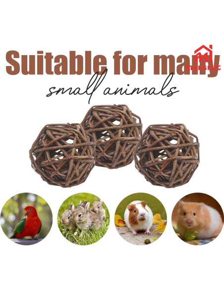 9 Bolas de Mimbre Natural para Mascotas - Juguetes de Masticar