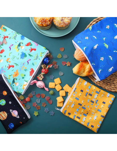 Bolsas de Sándwich Reutilizables Paterr 4 Pcs Dinosaurio