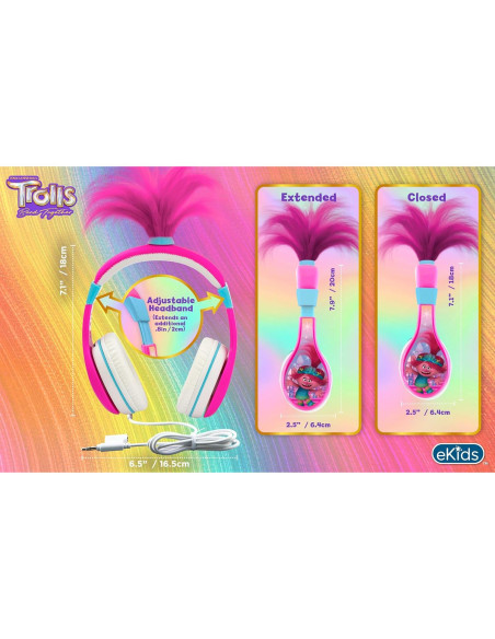 Auriculares con cable eKids Trolls TR-140 para niños - Control de volumen