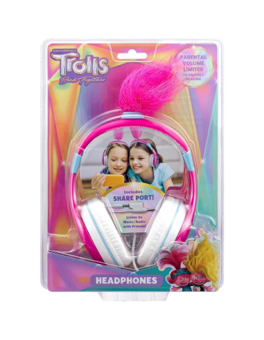 Auriculares con cable eKids Trolls TR-140 para niños - Control de volumen