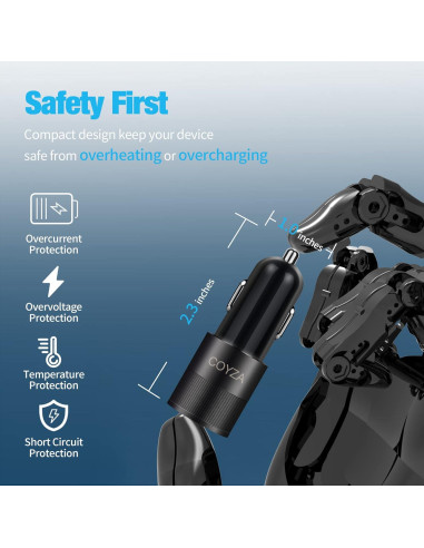 Cargador Rápido USB C para Auto COYZA 60W Dual PD
