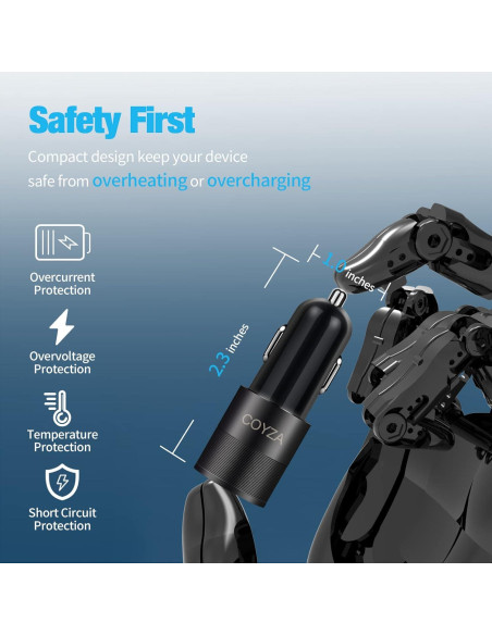 Cargador Rápido USB C para Auto COYZA 60W Dual PD Cargador Rápido USB C para Auto COYZA 60W Dual PD