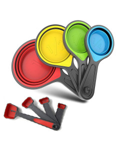 Juego de Tazas y Cucharas Medidoras de Silicona Grandfort 8 Piezas