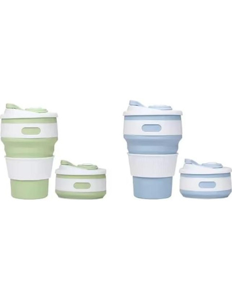 NexUp Goods 2 Tazas de Café Plegables 350ml Silicona Azul Verde