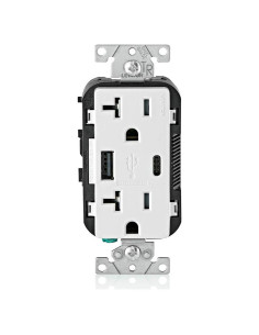 Cargador USB empotrado Leviton T5833-W 20A Blanco