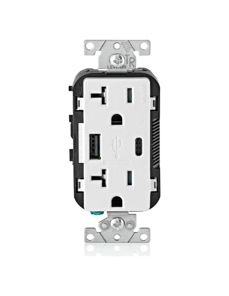 Cargador USB empotrado Leviton T5833-W 20A Blanco