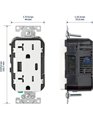 Cargador USB empotrado Leviton T5833-W 20A Blanco