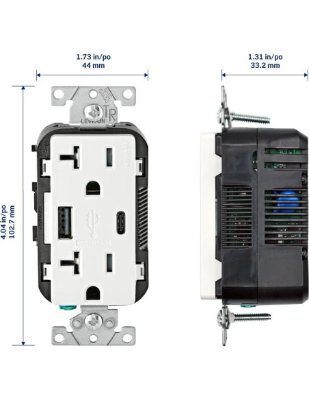 Cargador USB empotrado Leviton T5833-W 20A Blanco