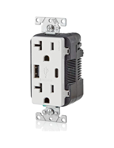 Cargador USB empotrado Leviton T5833-W 20A Blanco
