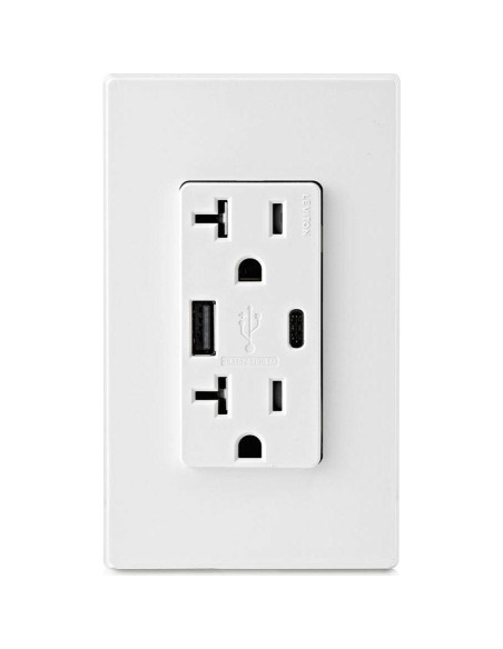Cargador USB empotrado Leviton T5833-W 20A Blanco