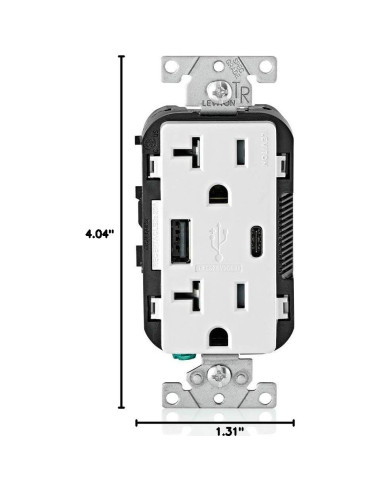 Cargador USB empotrado Leviton T5833-W 20A Blanco