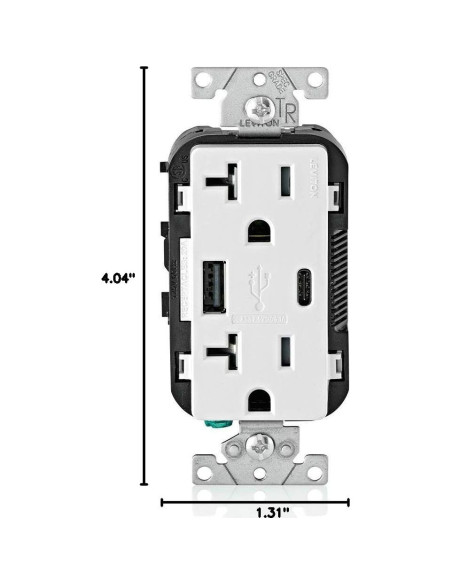 Cargador USB empotrado Leviton T5833-W 20A Blanco