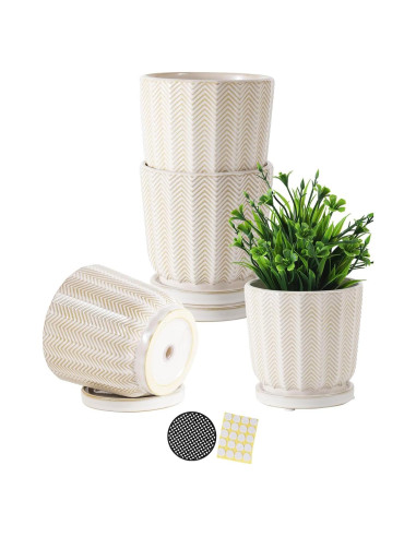 Set de 4 Macetas de Cerámica OMAYKEY 11.4 cm con Plato