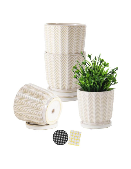 Set de 4 Macetas de Cerámica OMAYKEY 11.4 cm con Plato