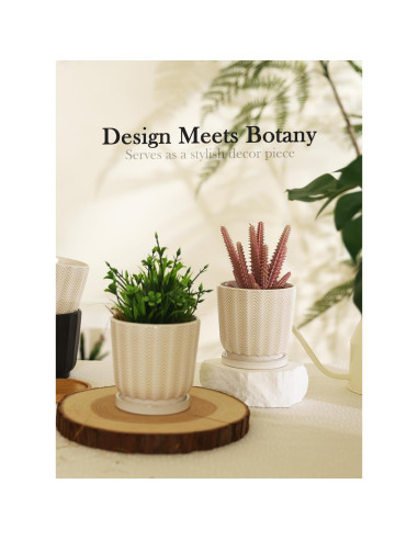 Set de 4 Macetas de Cerámica OMAYKEY 11.4 cm con Plato