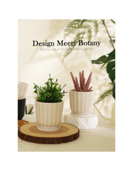 Set de 4 Macetas de Cerámica OMAYKEY 11.4 cm con Plato