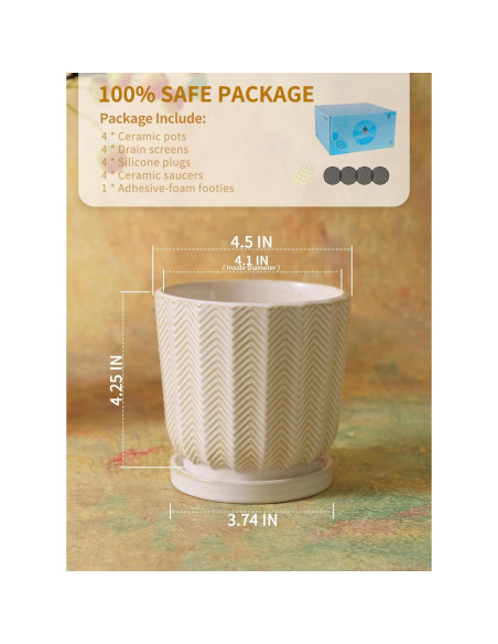 Set de 4 Macetas de Cerámica OMAYKEY 11.4 cm con Plato