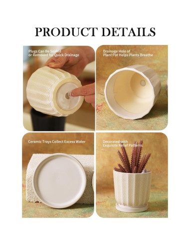 Set de 4 Macetas de Cerámica OMAYKEY 11.4 cm con Plato