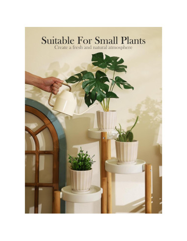 Set de 4 Macetas de Cerámica OMAYKEY 11.4 cm con Plato