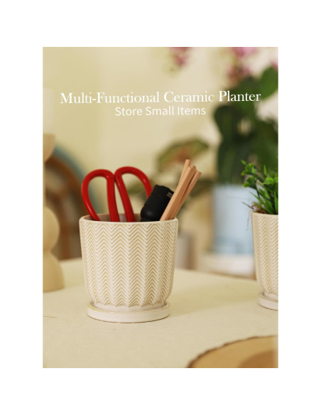 Set de 4 Macetas de Cerámica OMAYKEY 11.4 cm con Plato