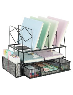 Organizador de Escritorio Youbetia Doble Bandeja 5 Secciones Negro