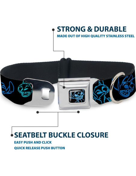 Collar para Perros Disney Buckle-Down 38-61 cm Negro Neón Azul Collar para Perros Disney Buckle-Down 38-61 cm Negro Neón Azul