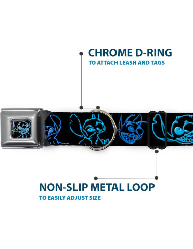 Collar para Perros Disney Buckle-Down 38-61 cm Negro Neón Azul