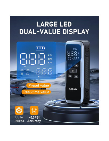Compresor de Aire Portátil JUSUOX 150PSI Batería 12V DC