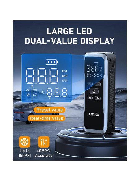 Compresor de Aire Portátil JUSUOX 150PSI Batería 12V DC