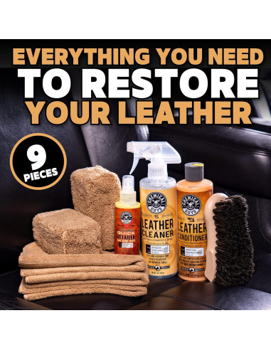 Kit de limpieza y acondicionador de cuero Chemical Guys HOL303, 9 piezas