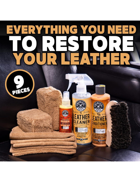 Kit de limpieza y acondicionador de cuero Chemical Guys HOL303, 9 piezas
