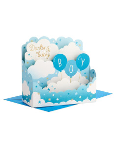 Tarjeta de Bienvenida Baby Shower Niño Hallmark 3D Globos Azules