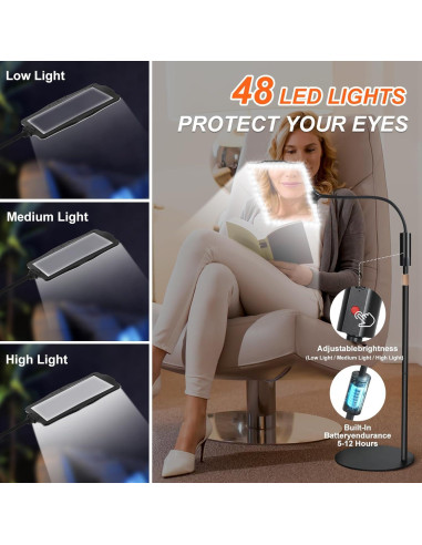 Lupa de pie con luz Floranest 10X recargable y soporte