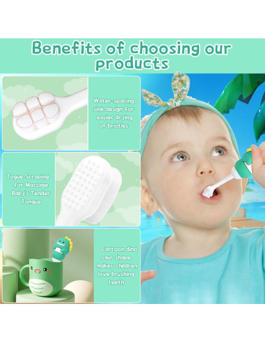 Cepillo de dientes para niños ZMRZ verde, cerdas extra suaves