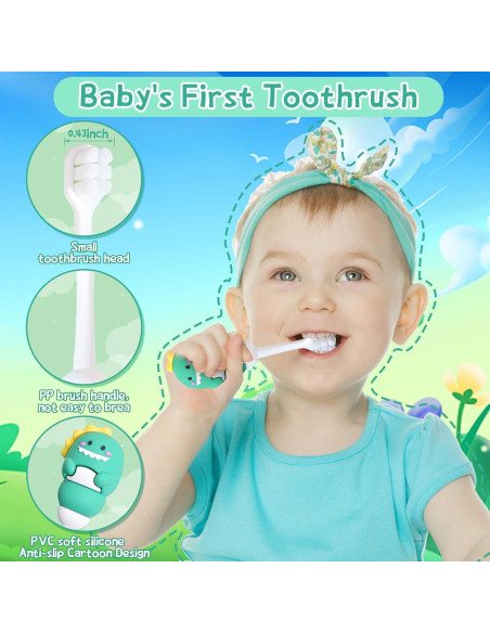 Cepillo de dientes para niños ZMRZ verde, cerdas extra suaves