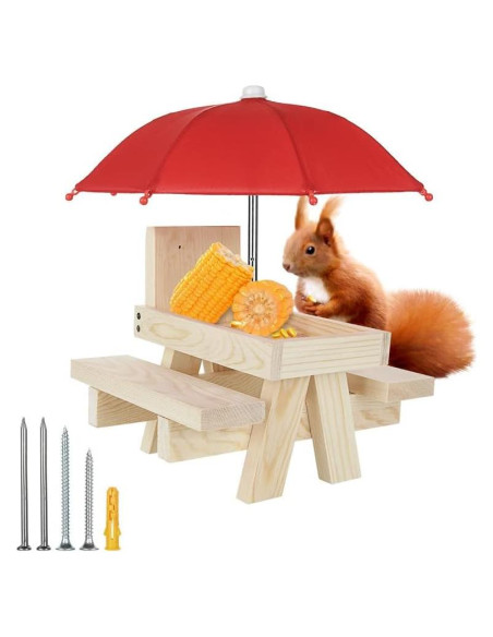 Comedero para Ardillas SENENQU con Paraguas y Soporte para Mazorcas