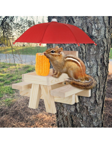 Comedero para Ardillas SENENQU con Paraguas y Soporte para Mazorcas