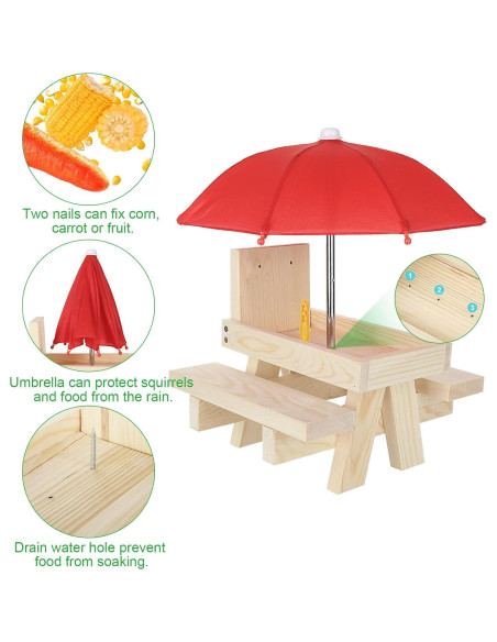 Comedero para Ardillas SENENQU con Paraguas y Soporte para Mazorcas