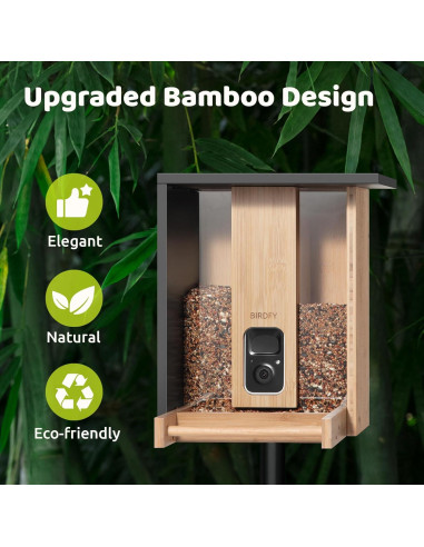 Comedero de Aves Inteligente NETVUE Bambú 3.5L con Cámara AI