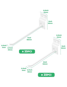 Juego de Ganchos para Panel Slatwall Yauhar 20 Pcs 15-20cm Blanco 2