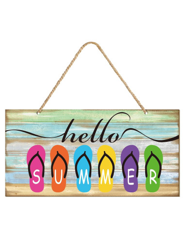 Señal de Madera Tatuo Hola Verano 30x15 cm Decoración
