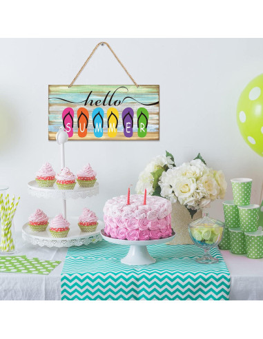 Señal de Madera Tatuo Hola Verano 30x15 cm Decoración