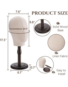 Cabeza de Maniquí Peohud 21" Lienzo con Soporte Madera 2