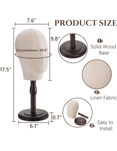 Cabeza de Maniquí Peohud 21" Lienzo con Soporte Madera